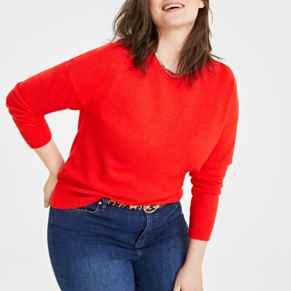 On 34th Plus Size Bright Orange Soft Crewneck Pullover Sweater NWT - Picture 1 of 7